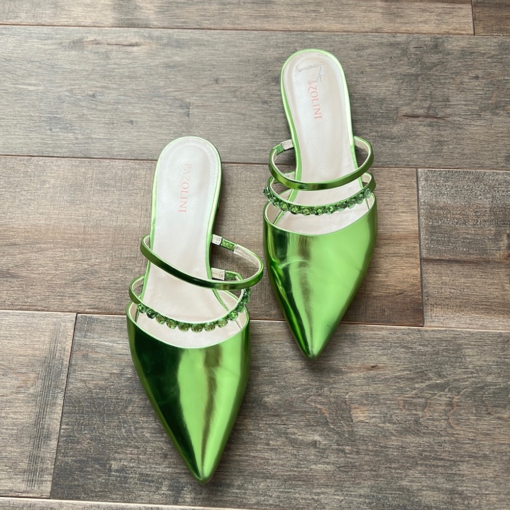 Metallic green Pazolini mules